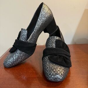 Alex Marie Cregan Leather Printed Metallic Bow Loafer Pumps Holiday 10 Block